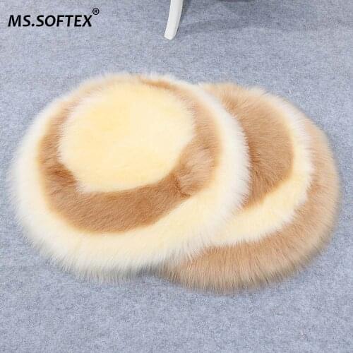 MS.Softex Plush Fur Cushion Patchwork Artificial Fur Rug Bedroom Plush Fur Chair Anti Slip Mat Round
