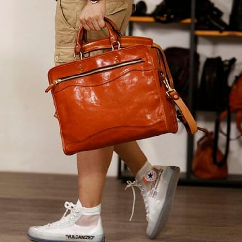 Hand-imported vegetable tanned calf leather Mens business portable briefcase leather shoulder messenger bag