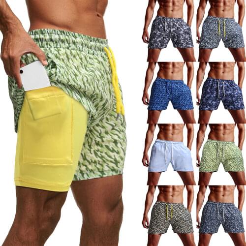 2021 Summer Brand New Mens Beach Shorts Camouflage Print Drawstring Short Pants with Pockets Casual Bottom Workout Shorts