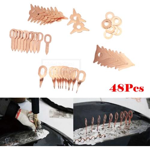 48x Stud Welding Kit Accessories Copper Straight Twisted Dent Pulling Rings Hook Washer Round Star Pad Uni Spotter Starter Kit
