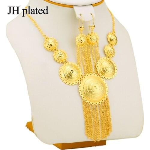 JHplated Gold Color Jewelry sets Round Pendant/Chain Necklace/Earrings for Women Arab/Africa Ethiopian Jewelry