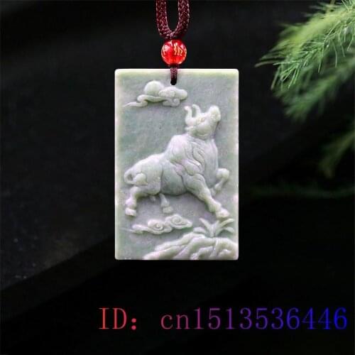 Jade Cattle Pendant Accessories Fashion Necklace Carved Gemstone Charm Women Natural Jewelry Amulet Chinese Gifts