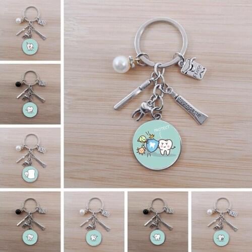 New Fashion Personalized Dentist Dental Glass Keychain Dental Assistant Gift Dental Care Jewelry Keychain Crafts