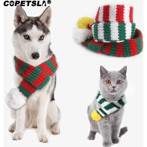New Christmas Pet Knit Scarf Winter Striped Scarf Warm Dog Costume Cat Neckerchief Small Dog Cat Chihuahua Pug Cat Accessories
