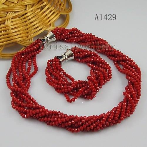 New Arrive beautiful red crystal beads jewelry necklace bracelet 7rown Magnetic clasps Perfect wedding Gift jewelry wholesale