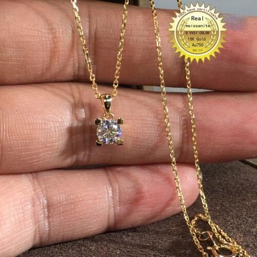 Solid Au750 18K gold Necklace 1ct moissanite Diamond DVVS color With national certificate 009