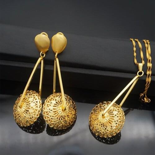 Dubai gold Jewelry Set Wholesale Luxury Nigerian Woman Wedding necklace African Beads Jewelry Set Costume earrings