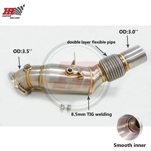 HP RACING 3.5''-3.0'' Stainless Steel Catless B48 Downpipe For F30 F31 F34 230I 320I 330e 420I 430I 2.0L 2016
