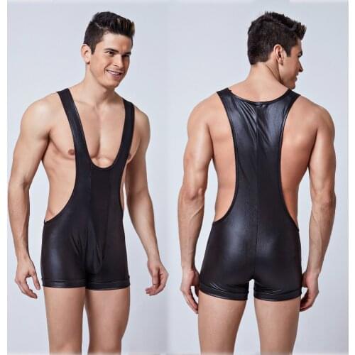 Sexy Comfy Men Singlet Unitard gay Lingerie Underwear Man Latex Bodysuit Wrestling Leotard Beach Surf Mens Bodysuit PVC clothes