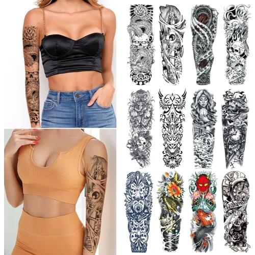 Sexy Women Waterproof Tattoo Stickers Full Arm Sleeve Totem Tattoo Large Size Geometric Temporary Fake Tattoos For Men Body Art