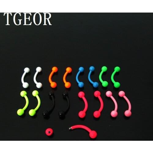Free shipping mixed 8 neon colors 100pcs 1.2*8*3mm surgical Stainless Steel ball curved barbell piercing eyebrow ring