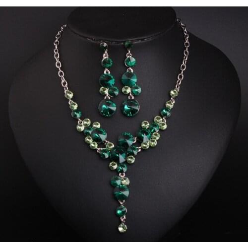 Bridal Jewelry Sets Purple Green Crystal Gem Clavicle Necklace Earring Set Temperamen For Fashion Wedding Party Accessories 2021
