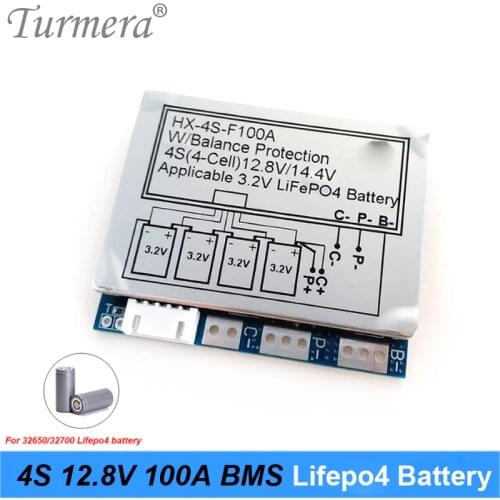 Turmera 12.8V 4S 100A Lifepo4 Battery BMS with Balance Protect Board Separate Port for 12V 14.4V Uninterrupted Power Supply Use