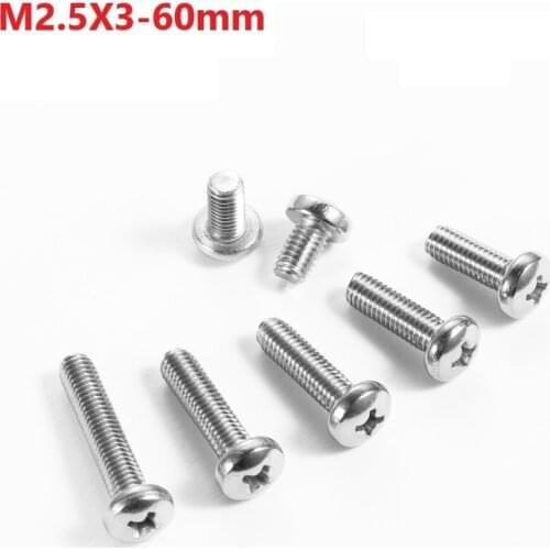 2.5mm 304 Stainless Steel Cross Recessed Round Head Screws M2.5 x 3 4 5 6 7 8 10 12 14 25 40 45 50 60mm Pan Head Screws