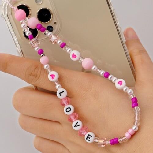 Boho Geometric Colorful Smile Beads Phone Wrist Chain For Women Girls Phone Strap Lanyard Strap Cord Bracelet Jewelry New 2021