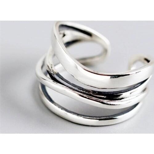 Sole Memory Geometric Lines Retro Winding Cross 925 Sterling Silver Female Resizable Opening Rings SRI661