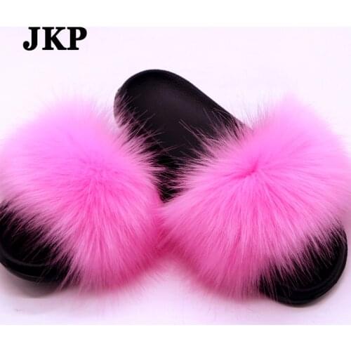 Womens Faux Fur Slippers Indoor Casual Non-Slip Flat Fur Slides Sandals Summer Fluffy Furry Flip Flops for Ladies 2021 New TX22