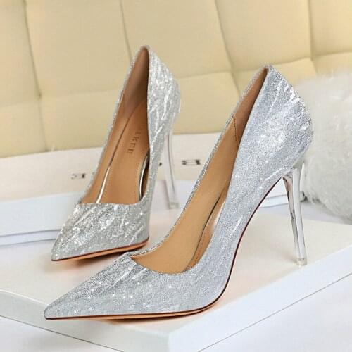 High heel women slender with 10cm2019 new European and American wild sexy silver pointed temperament crystal wedding shoes