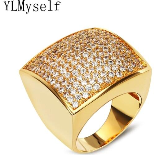 Gold color Big square ring high quality Classic Rings Is Women Sparkly Zirconia crystal New elegant fashion jewelry wholesaler