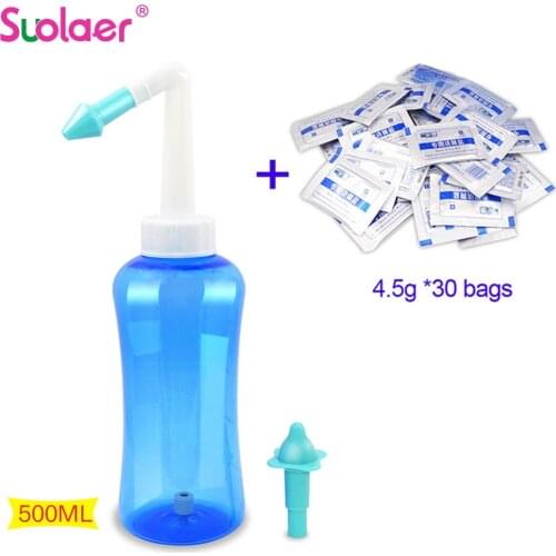 1 Set 500ML Adults Children Neti Pot Nasal Nose Wash Yoga Detox Sinus Allergies Relief Rinse With 30 Bags Nasal Irrigation Salts
