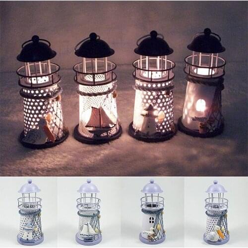 1PC Vintage Iron Lighthouse House Candlestick Candelabrum Candle Holder Stand