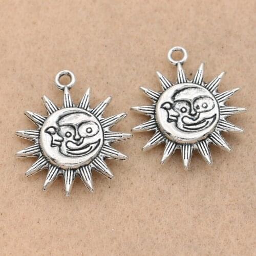 10Pcs Antique Silver Plated Sun Moon Charms Pendants Jewelry Making Earrings Accessories Diy Jewelry Findings 25mm