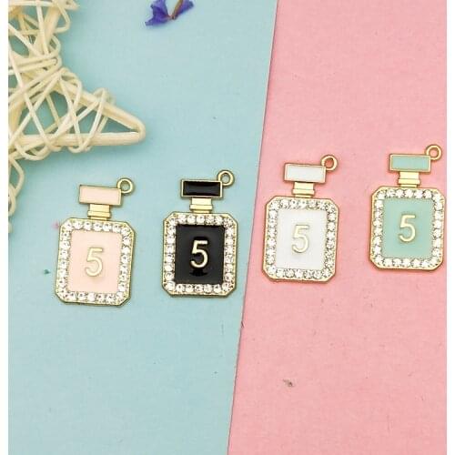 10pcs Drop Oil Rhinestone No. 5 Perfume Bottle Charms Pendant Perfume Enamel Charms For Jewelry Earring Accessory Finding FX266