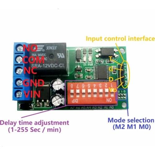 1ch DC 12V Sensor Timer Delay Relay Board for RCWL-0516 HC-SR505 SW-420 MQ-2 LED Lamp Light bar Garage Door