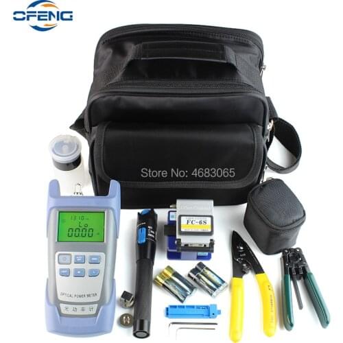 9-piece FTTH fiber optic tool kit, with Fiber Cleaver -70~+10dB Optical Power Meter Visual Fault Lcator 3-5km