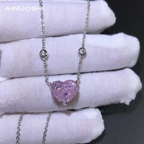 AINUOSHI Heart-shaped 10x12mm Yellow/Pink Lad Created DiamondClassic Necklace For Women 925 Sterling Silver Jewelry Gifts