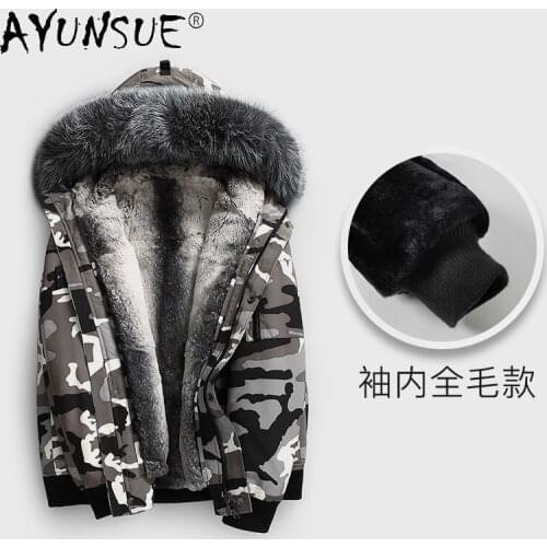 AYUNSUE 2020 Winter Men Jacket Hooded Mens Clothing Thick Parkas Camouflage Mens Clothes Real Rabbit Fur Coat Jaqueta LXR444