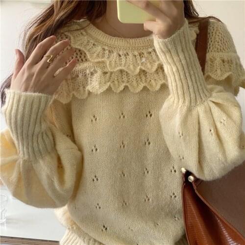 Hollow-out NEW Women Sweater pullover knitting overszie sweaters Girls Tops Loose Elegant Knitted Outerwear plus size