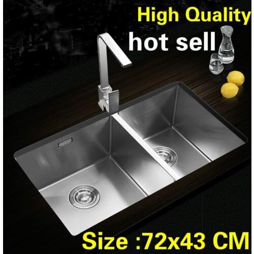 Free shipping Apartment kitchen manual sink double groove do the dishes food grade 304 stainless steel hot sell 720x430 MM