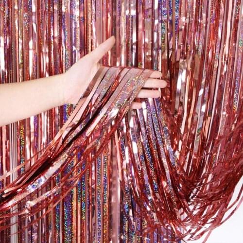 Glitter Tinsel Foil Fringe Curtain Backdrop Birthday Wedding Hawaii Party Decor Laser Tinsel Propose Photo Wall Christmas Ribbon