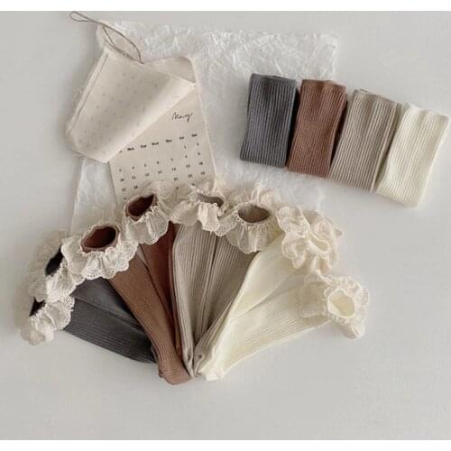 0-8T Kids Socks Spring Fall Cotton Ribbed Girls Knee High Socks for Toddler Girls Boots Sock Retro Wide Lace Tube Socks for Baby