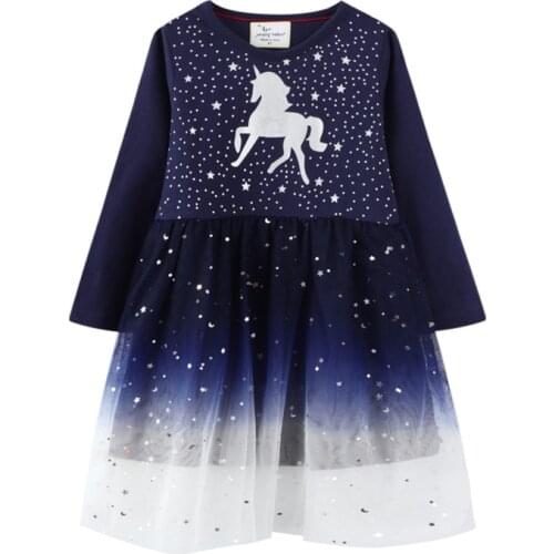 Jumping Meters New Arrival Long Sleeve Princess Party Girls Dresses Mesh Tutu Unicorn Autumn Spring Kids Costume Birthday Dress