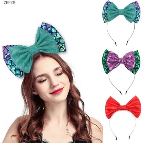 1PC 5''Big Messy Sequin Bow & 7'' Glitter Metallic Bow Hairband Mermaid Headband for Kids Hair Bow Hairband Hair Accessories