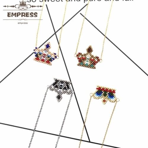 FAIRYWOO New Fashion Ins Sweet Crown Necklace Woman Boho Choker Handmade Miyuki Bead Crystal Stainless Steel Thin Chain Choker