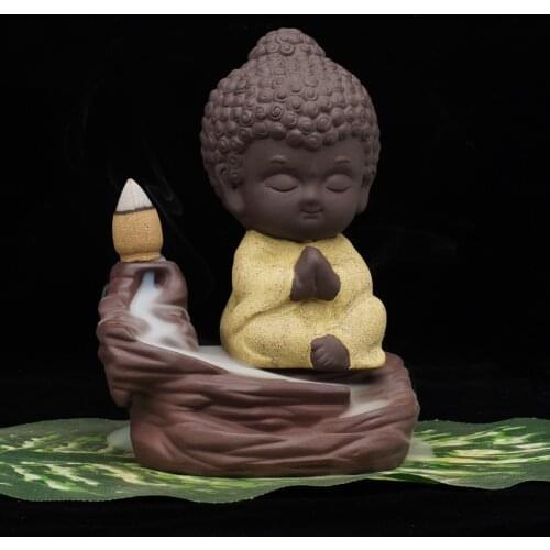 Ceramics Zen Buddha Statue Monk Censer Creative Home Decor Decoration accessories Holder Backflow Incense Burner Smoke Waterfall
