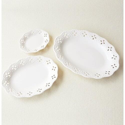 Ceramic Plate White Hollow Dessert Plate Snack Plate European Tableware