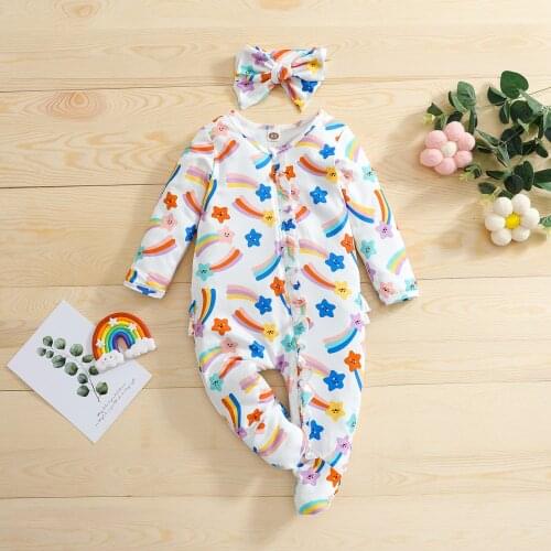 Ma&Baby 0-18M Newborn Toddler Infant Baby Girls Jumpsuit Stra Print Long Sleeve Romper Zipper Playsuit Autumn Spring Outfit DD40