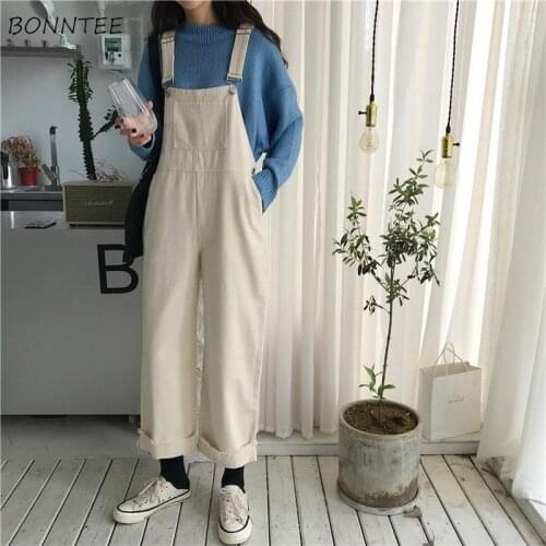 Jumpsuits Women Loose Solid Simple Ankle-length Streetwear Korean Style Chic Womens Trendy Casual Ulzzang Spring Autumn Overall
