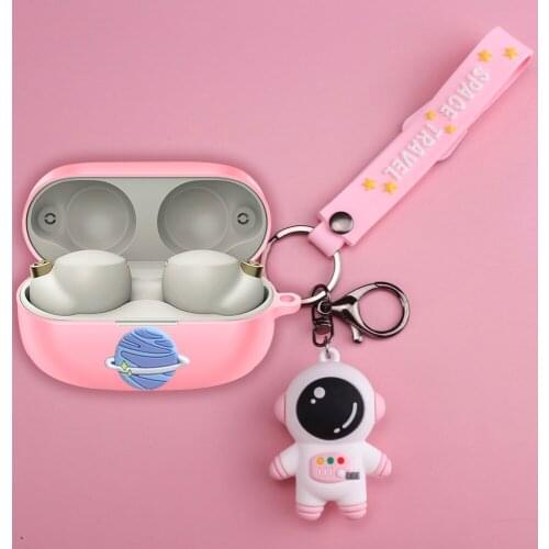Space astronaut Silicone Cover Earphone Case Compatible with Sony WF-1000XM4 Wireless Earbuds with Astronaut keychain