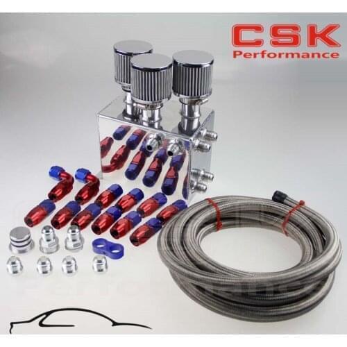 Power Driven Oil Catch Can / Breather Tank Race Kit W/ Hose Fits For Honda Acura VTEC