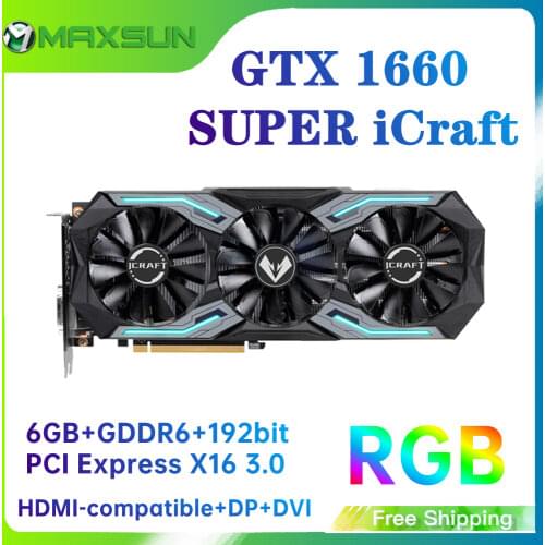 Maxsun GTX 1660 Super Terminator 6G Graphic Card GDDR6 GPU 192bit Video Gaming 12nm RGB Lighting Video Card For PC Computer