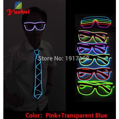 Hot Fashion Design Two Colors Combined Light up Flashing LED Glasses EL Wire Plastic Glowing Sun Glasses with Party Decoration