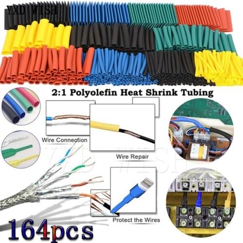 164pcs/box Heat Shrink Tube Kit Shrinking Assorted Polyolefin Insulation Sleeving Heat Shrink Tubing Wire Cable 8 Sizes 2:1 s