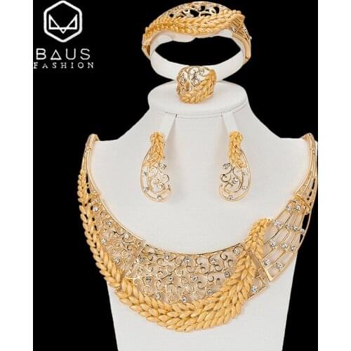 BAUS 2018 Exquisite Dubai Gold Color Jewelry Set Luxury Big Nigerian Wedding African Beads Jewelry Set Wholesale design