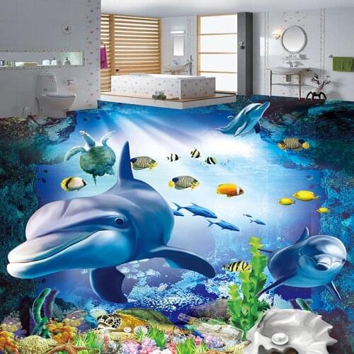 Custom Any Size Mural Wallpaper 3D Underwater World Dolphin Photo Wall Paper Self-Adhesive Waterproof 3D Floor Tiles Wall Papers