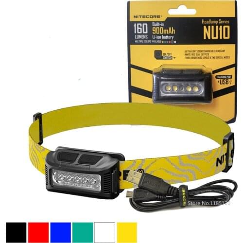 NITECORE NU10 Rechargeable Headlight max 160 lumen Beam Distance 35 meter outdoor sports head light built-in battery Headlamp